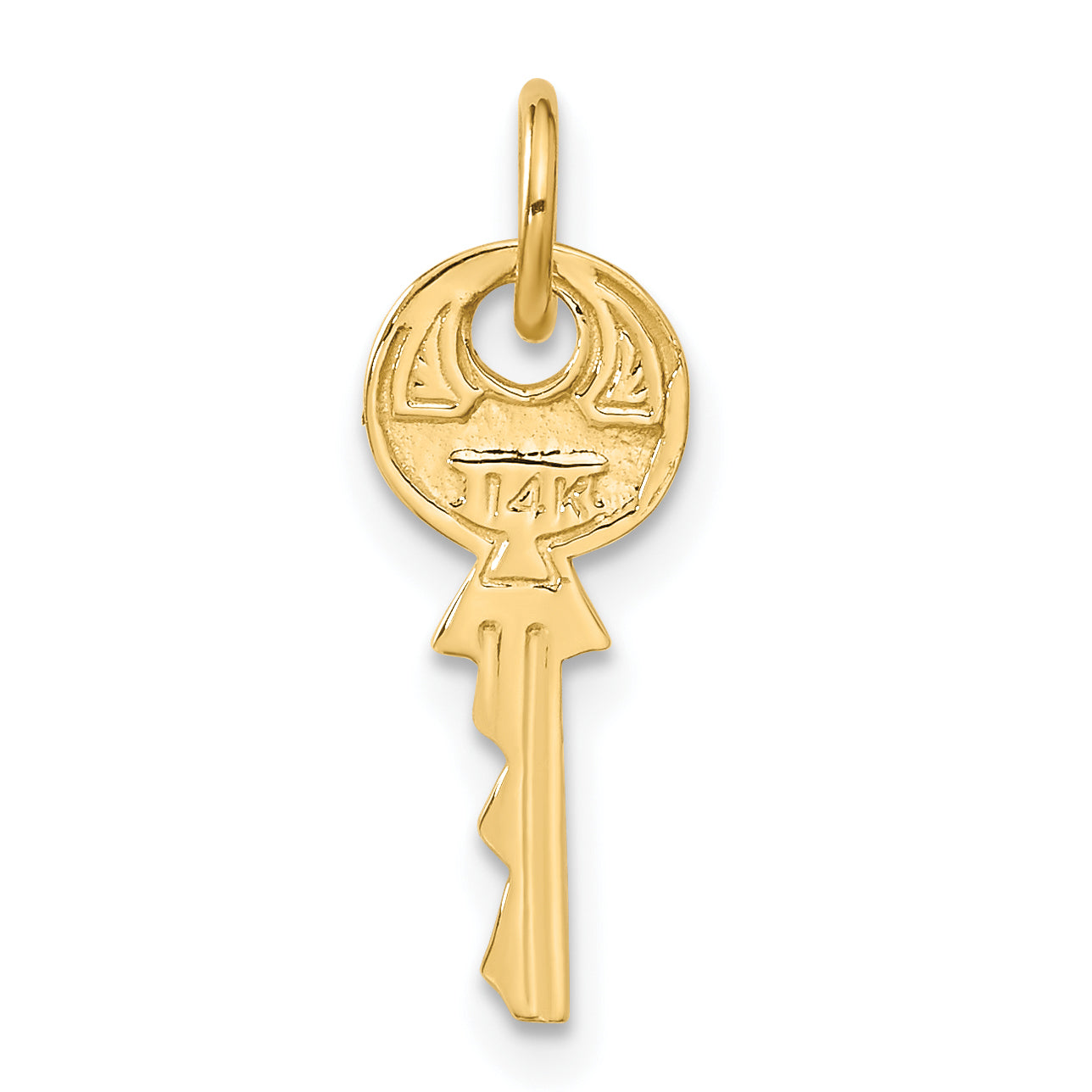 14K Gold Polished Key Charm with 3D Rounded Top  Elegant & Themed Design