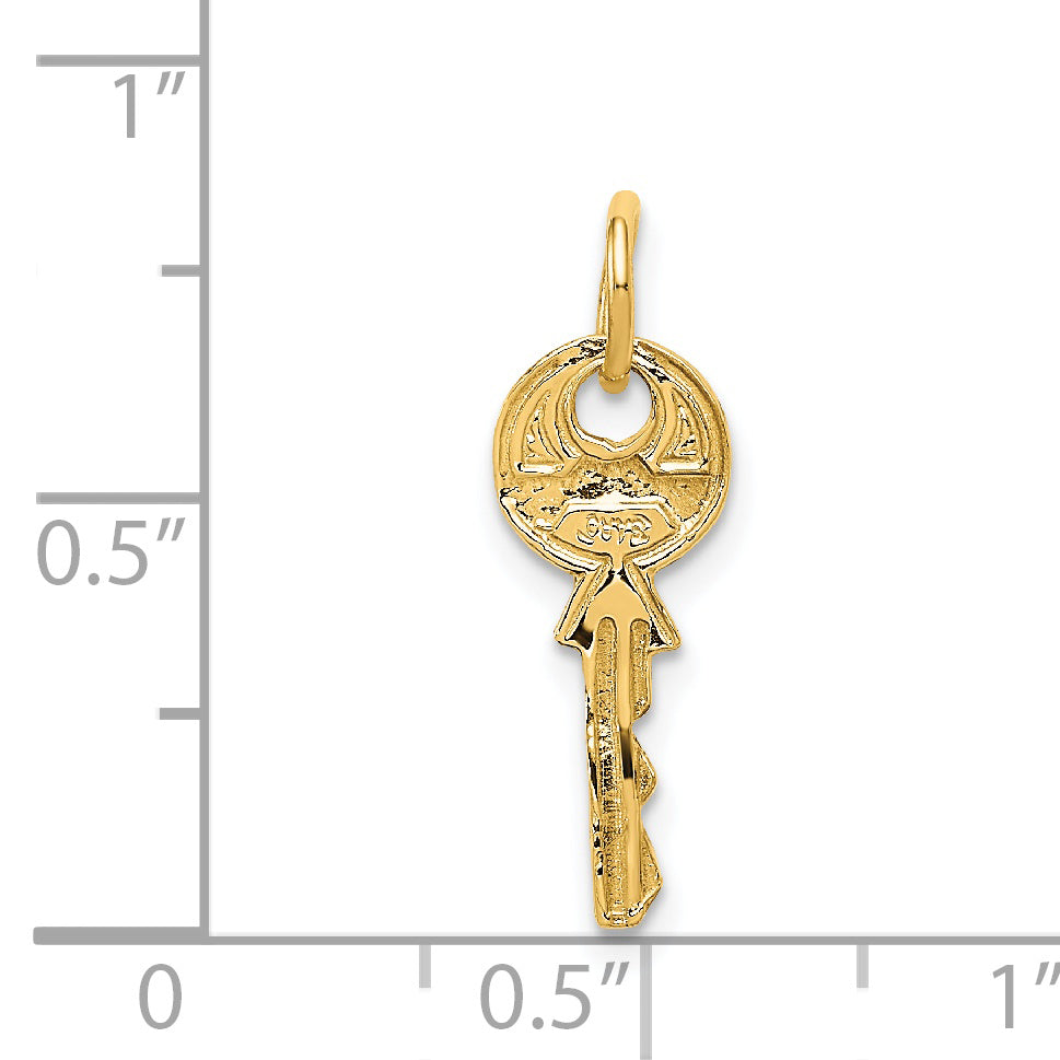 14K Gold Polished Key Charm with 3D Rounded Top  Elegant & Themed Design