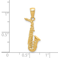 14K Gold 3D Saxophone Pendant for Men  Polished, Textured Design