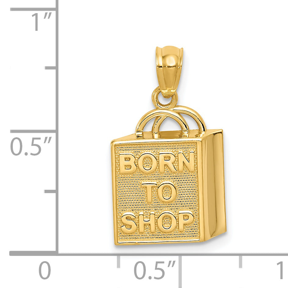 14K Gold Shopping Bag Pendant with Born to Shop Polished Finish