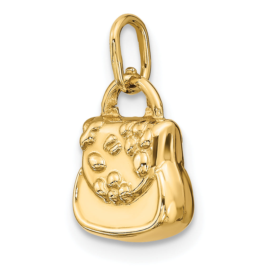 14K Gold 3D Purse Charm with Polished Textured Finish