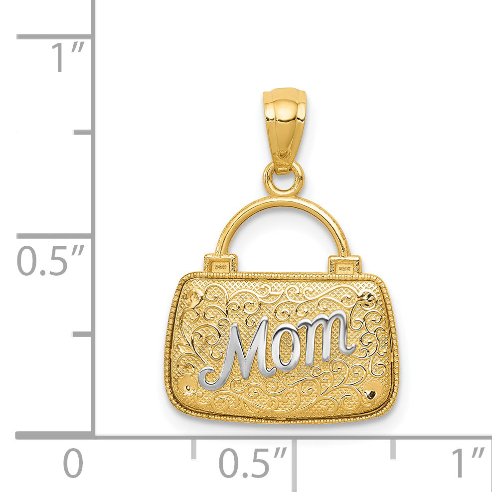 14K Gold Reversible 3D Mom Handbag Pendant with Rhodium Accents