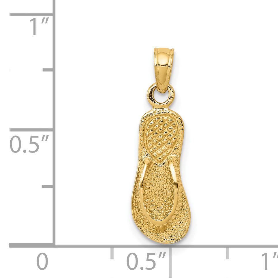 14K Gold 3D Flip-Flop Pendant with Solid Casted Design 22mm