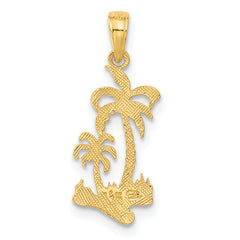 14K Gold Double Palm Trees Pendant with Solid Cast Design