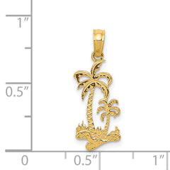 14K Gold Double Palm Trees Pendant with Solid Cast Design