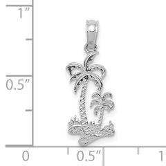 14k White Gold Double Palm Trees Pendant