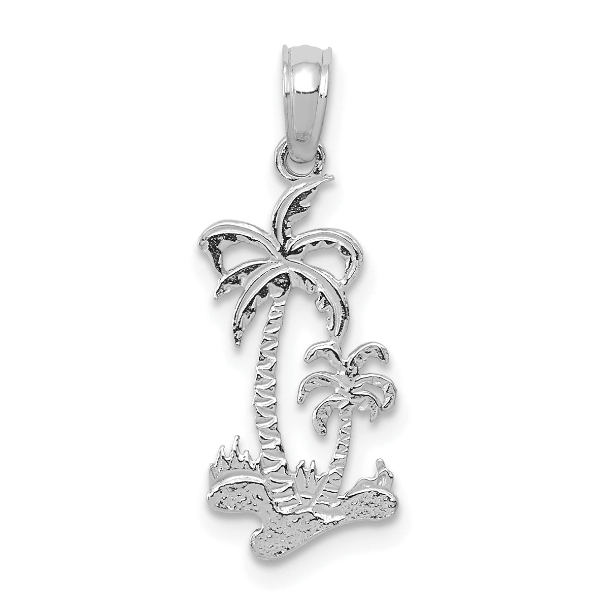 14k White Gold Double Palm Trees Pendant