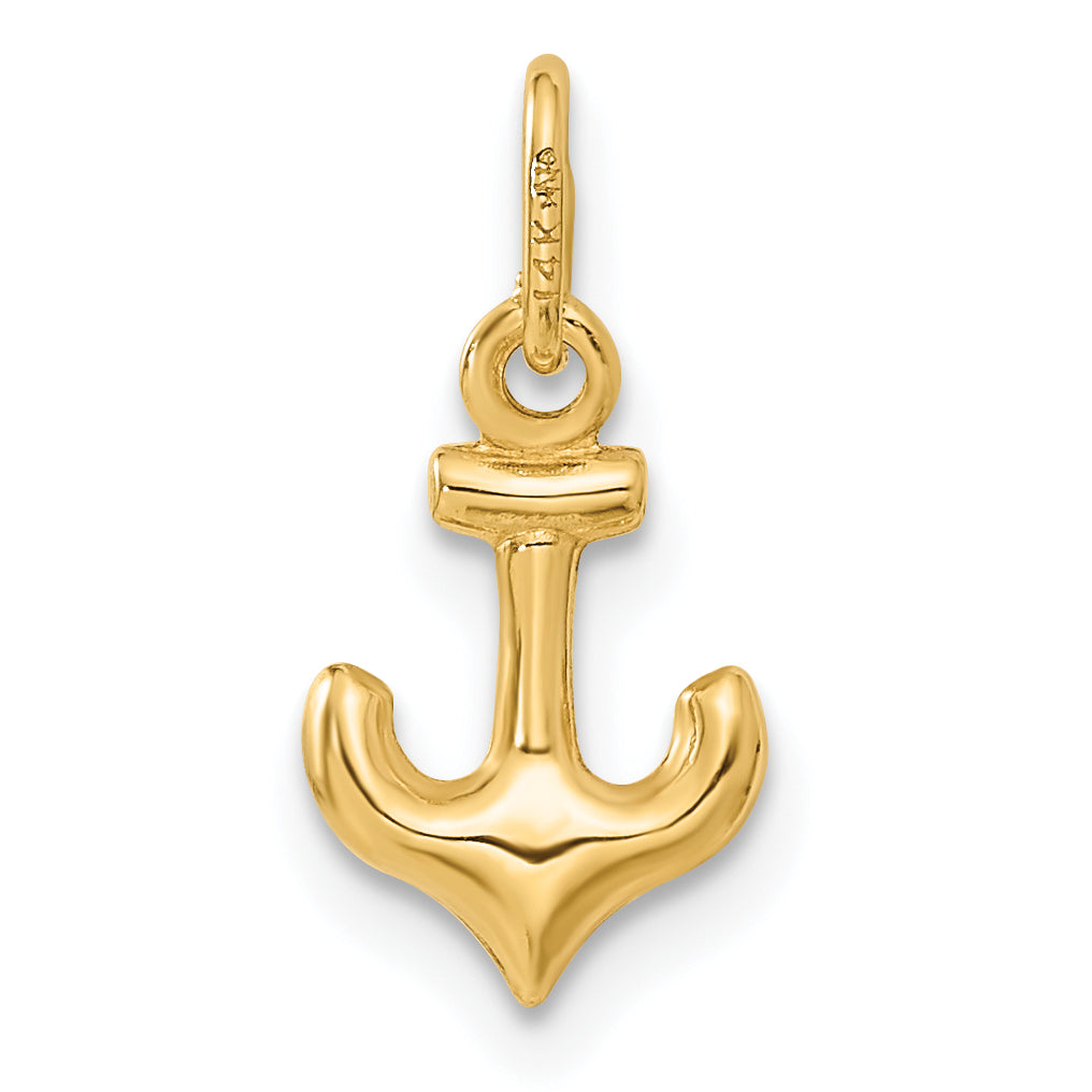 14K Gold Men's Anchor Charm 3D Design, 16mm Length