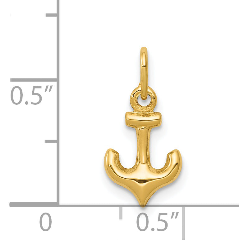 14K Gold Men's Anchor Charm 3D Design, 16mm Length