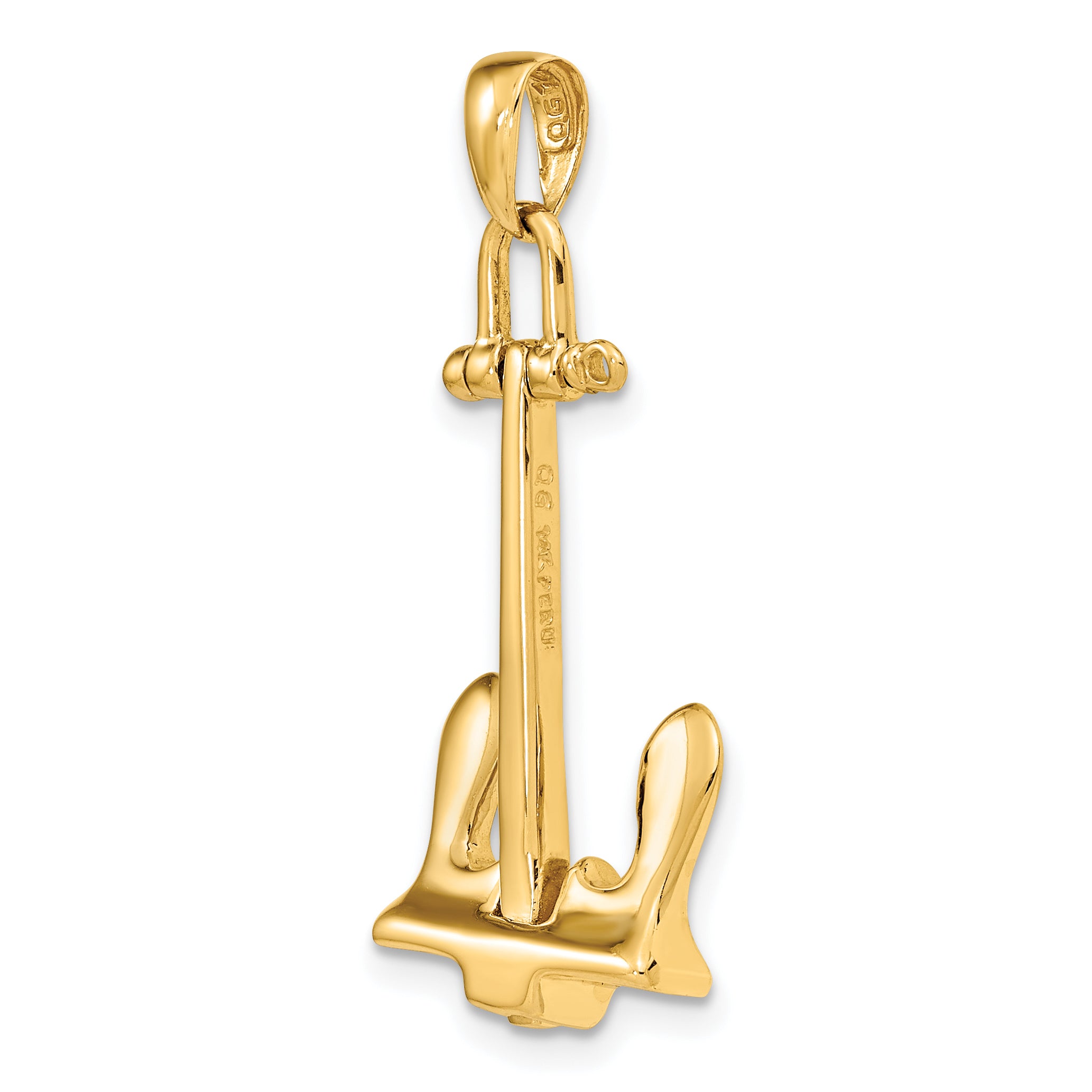 14K Gold 3D T-Bar Anchor Pendant for Men Solid and Casted Design