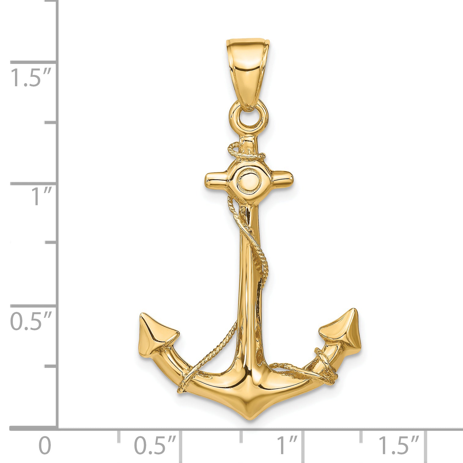 14K Gold 3D Anchor with Rope Pendant for Men Bold Nautical Charm