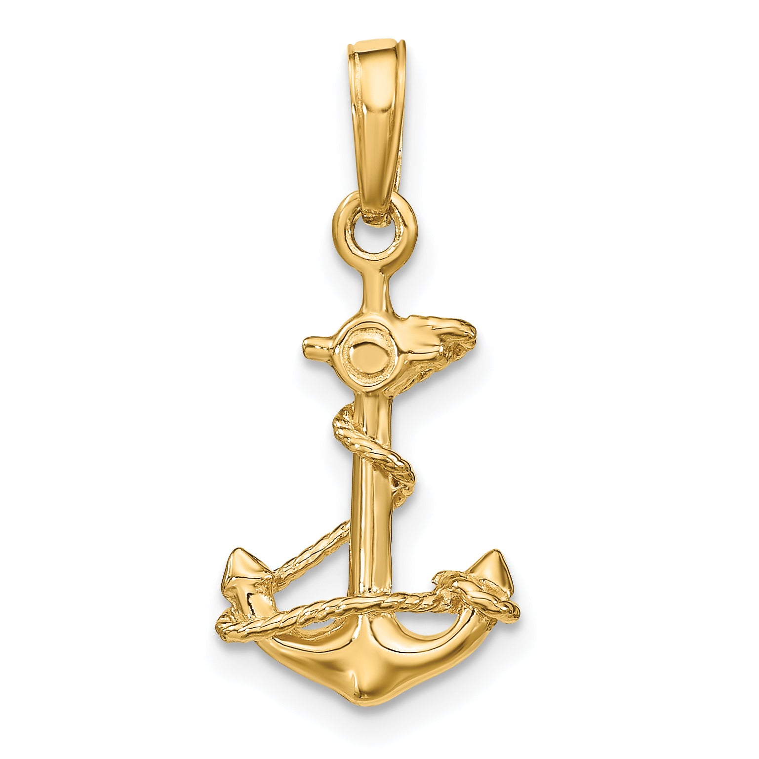 14k Gold 3D Anchor with Rope Pendant for Men  Solid Cast Design