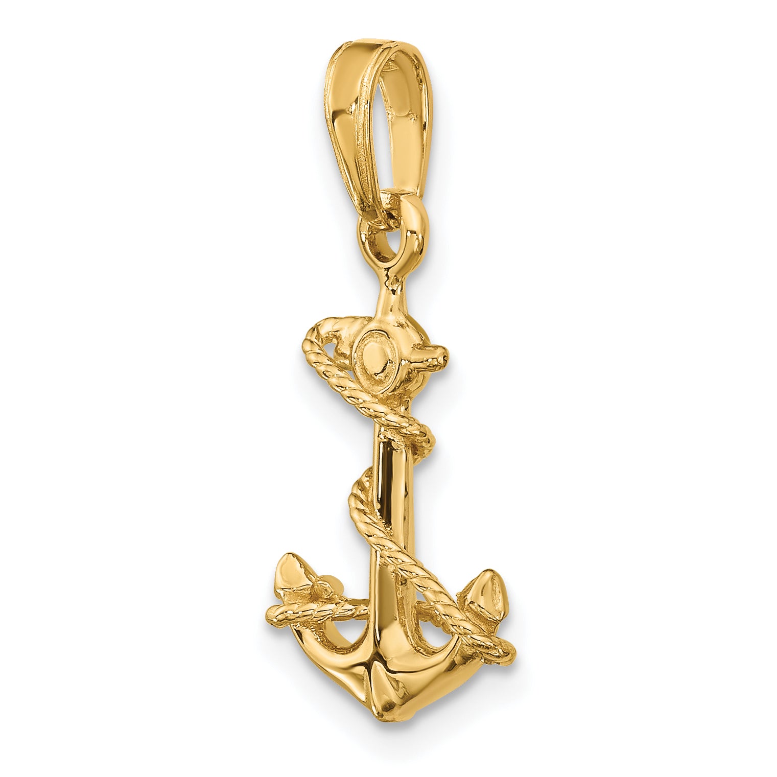 14k Gold 3D Anchor with Rope Pendant for Men – Solid Cast Design