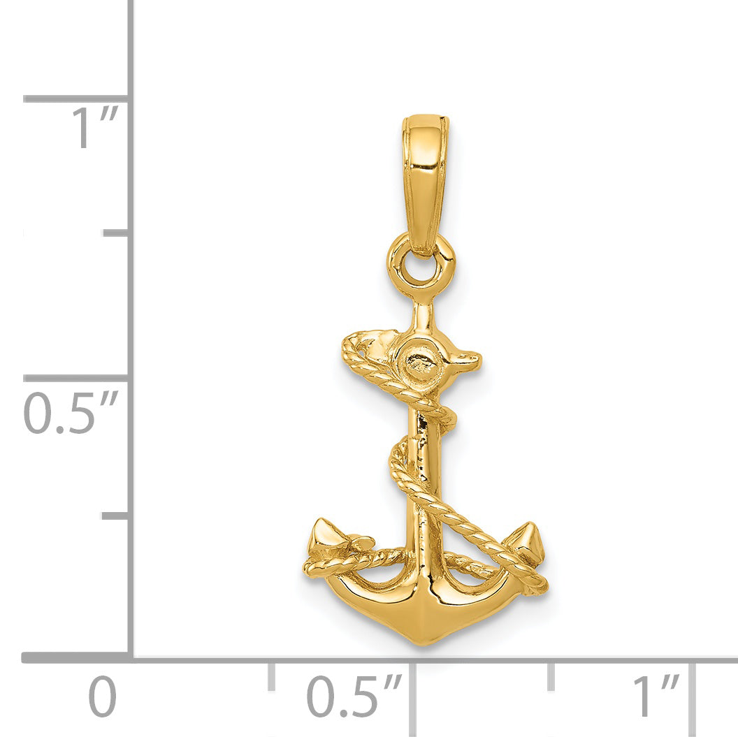 14k Gold 3D Anchor with Rope Pendant for Men – Solid Cast Design