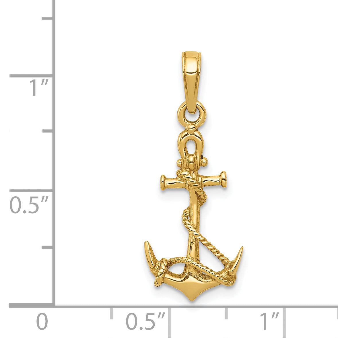 14K Gold 3D Anchor Pendant with Shackle and Rope Solid, Men's