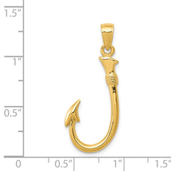 14K Gold 3D Fishing Hook Pendant for Men Solid and Casted