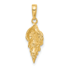 14K Gold Conch Shell Pendant for Men with Polished Textured Finish