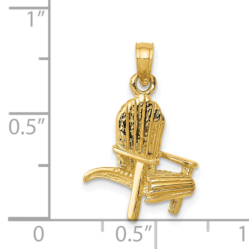 14K Gold 3D Adirondack Beach Chair Pendant  Solid Casted Charm