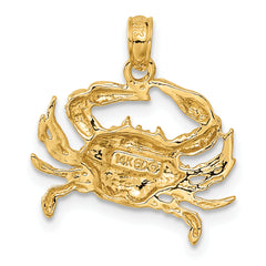 14K Gold Blue Crab Pendant for Men with Polished Solid Finish