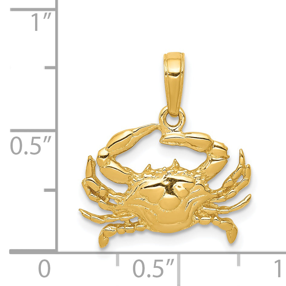 14K Gold Blue Crab Pendant for Men with Polished Solid Finish