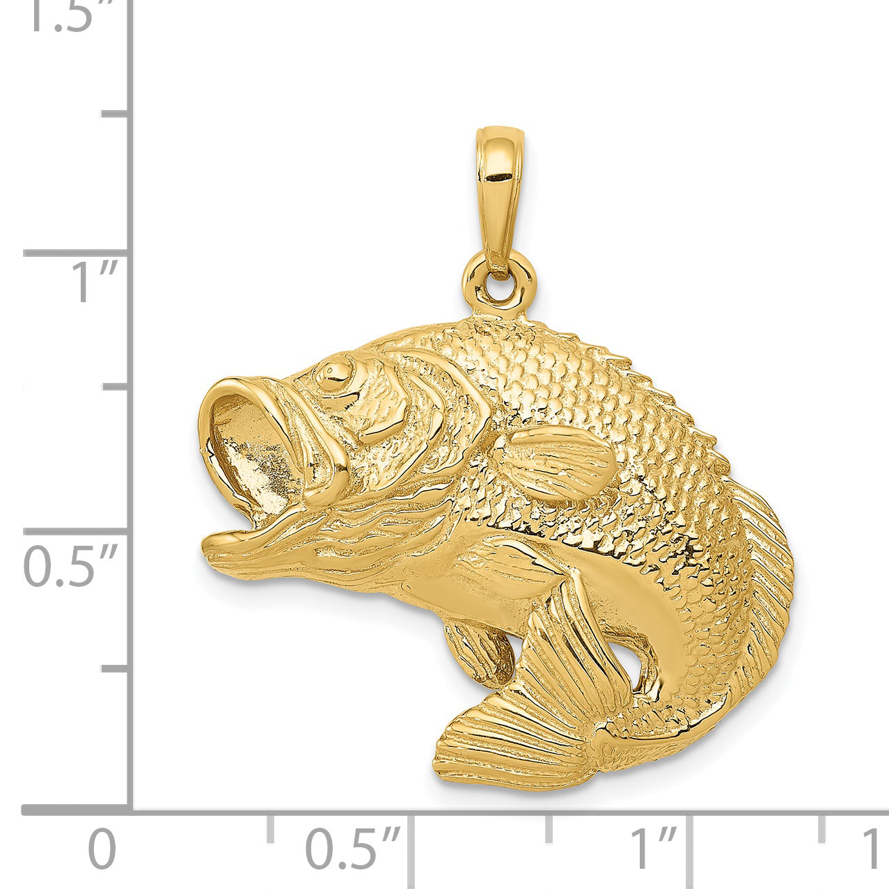 14K Gold Bass Fish Jumping Pendant for Men  Solid & Casted Design