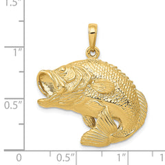 14K Gold Bass Fish Jumping Pendant for Men  Solid & Casted Design