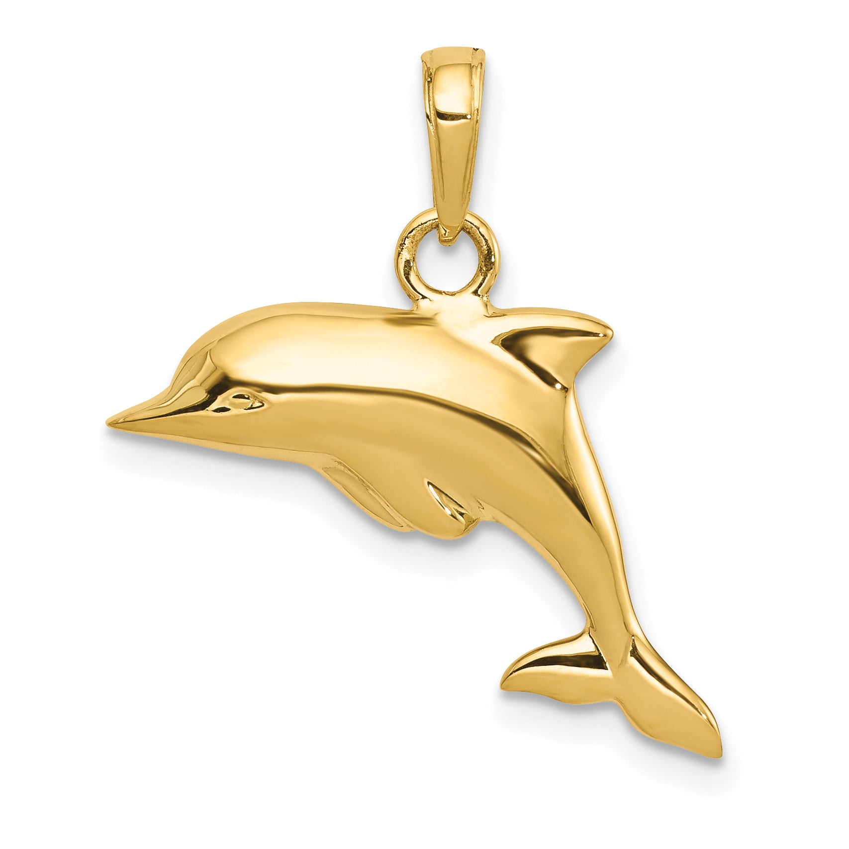 14K Gold Polished 3D Dolphin Pendant for Men  Elegant, Hollow Design