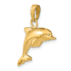 14K Gold Polished 3D Dolphin Pendant for Men  Elegant, Hollow Design