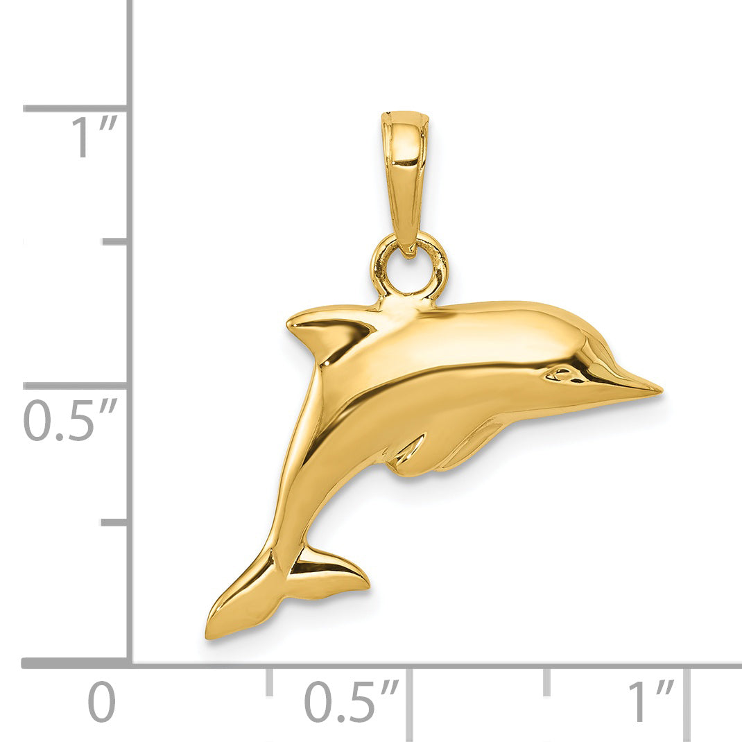 14K Gold Polished 3D Dolphin Pendant for Men  Elegant, Hollow Design