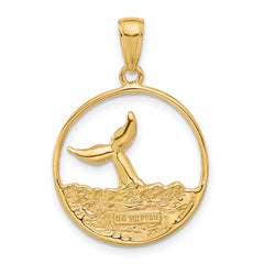 14k Whale Tail in Circle with Waves Pendant