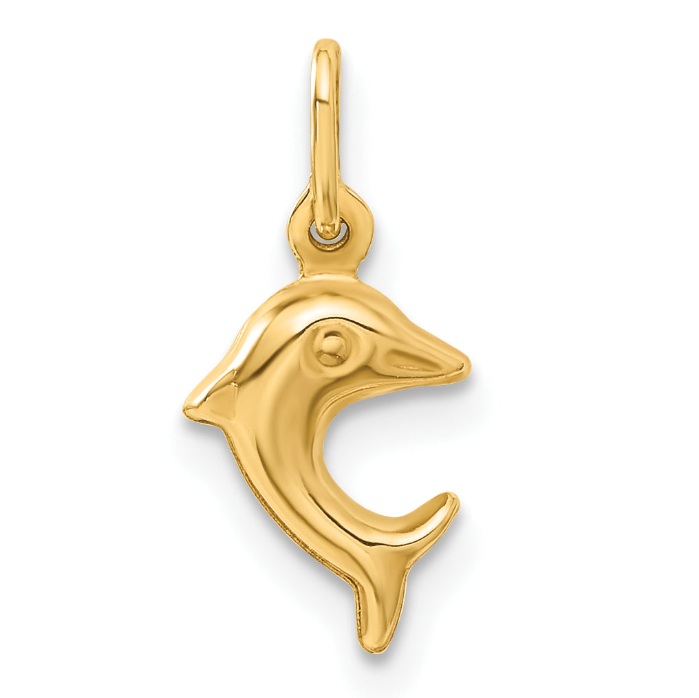 14K Gold Dolphin Charm Pendant Elegant Themed Design, 16mm