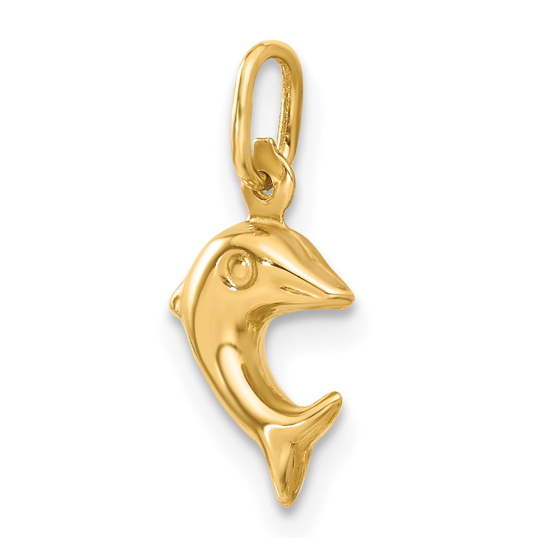 14K Gold Dolphin Charm Pendant Elegant Themed Design, 16mm