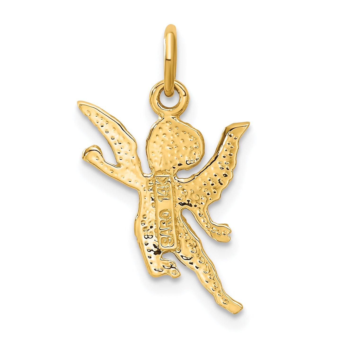 14K Gold Diamond-Cut Angel Charm with Elegant Closed Back Design