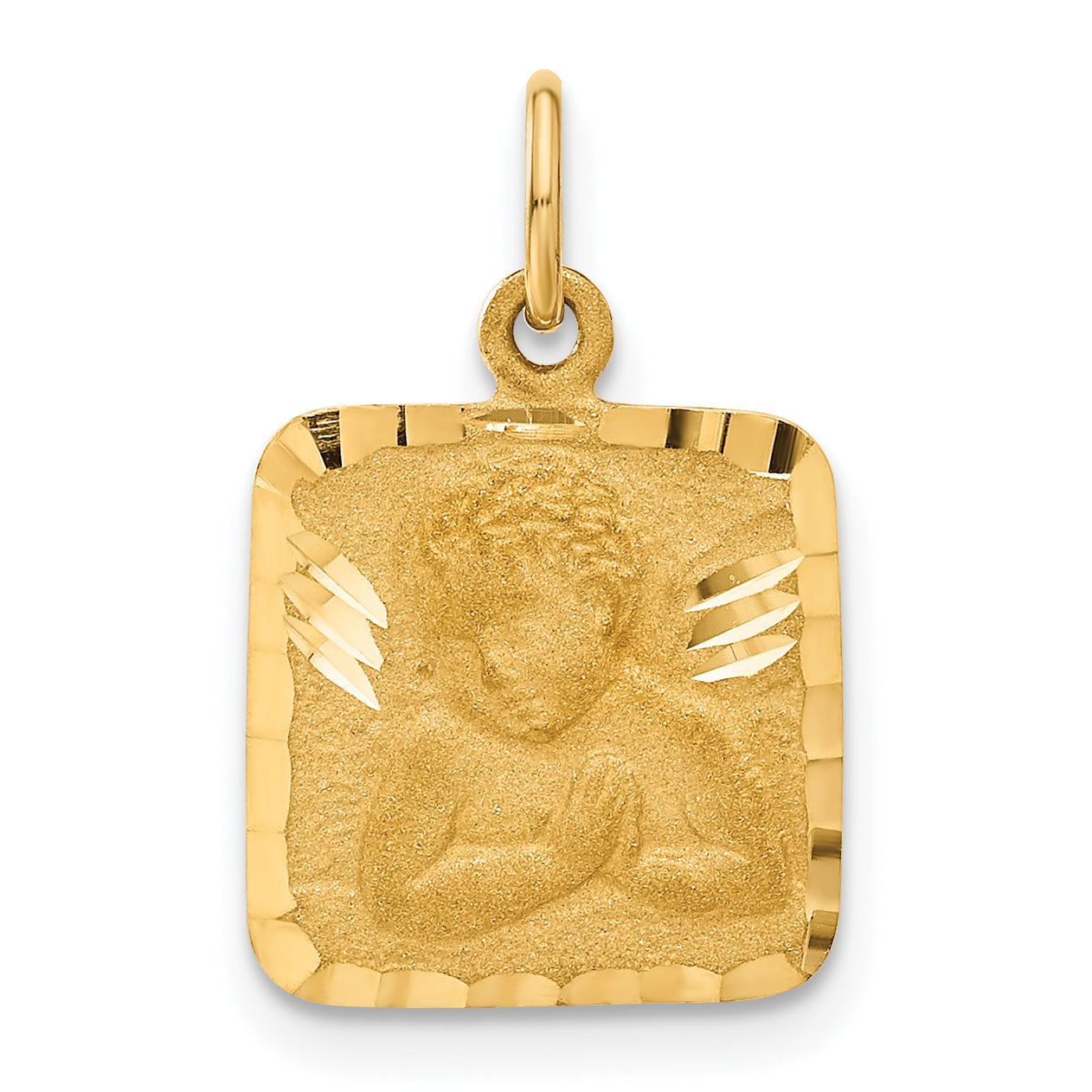 14K Satin and Diamond-Cut Angel Charm