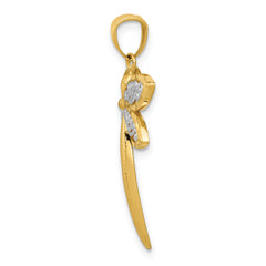 14K Gold Dragonfly Pendant with Rhodium Accents Polished Textured Finish