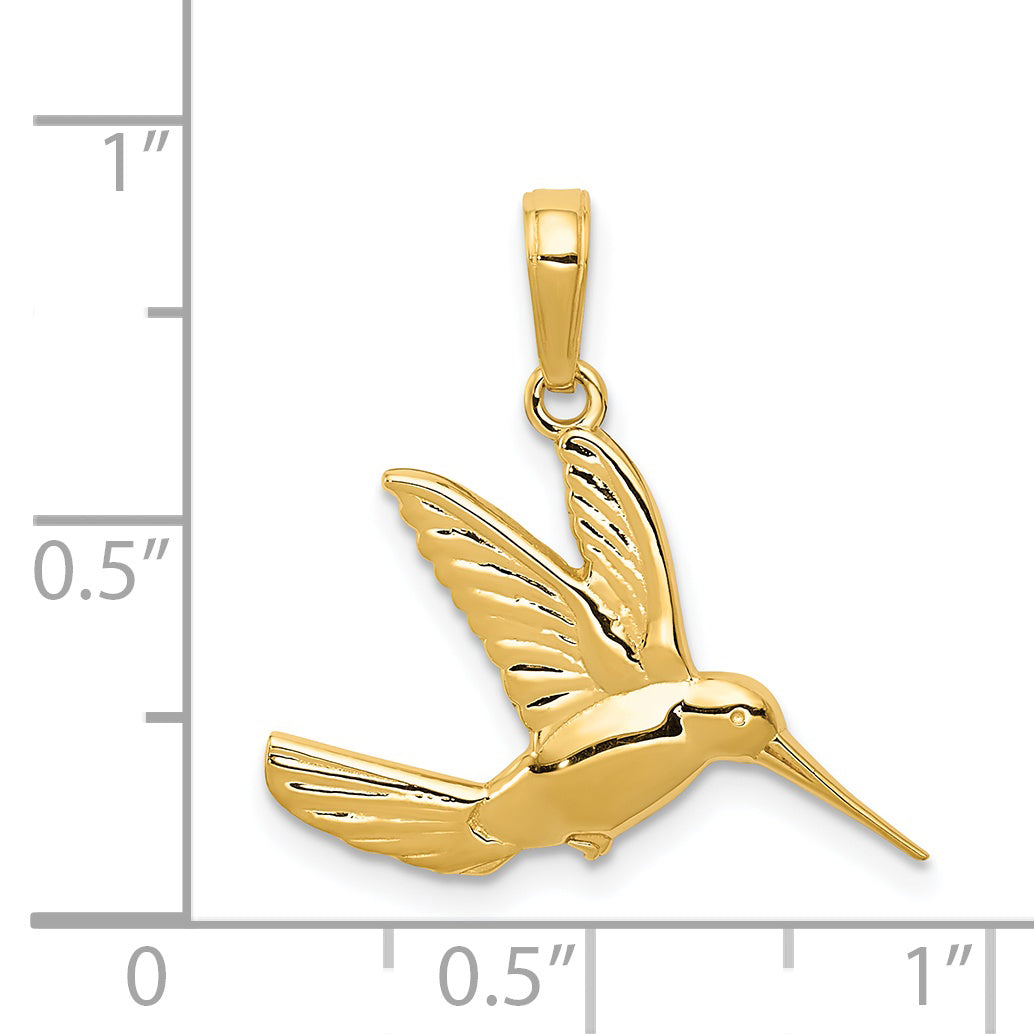 14K Gold Hummingbird in Flight Pendant with Polished Finish