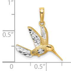 14k w/Rhodium Diamond-cut Humming Bird Pendant