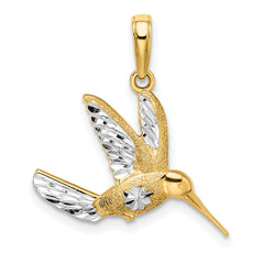 14k w/Rhodium Diamond-cut Humming Bird Pendant