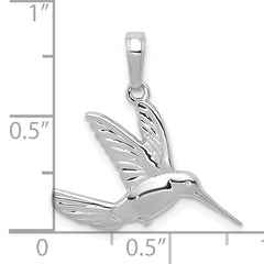 14K White Gold Polished Hummingbird in Flight Pendant