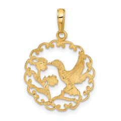 14k Hummingbird in Round Frame Pendant