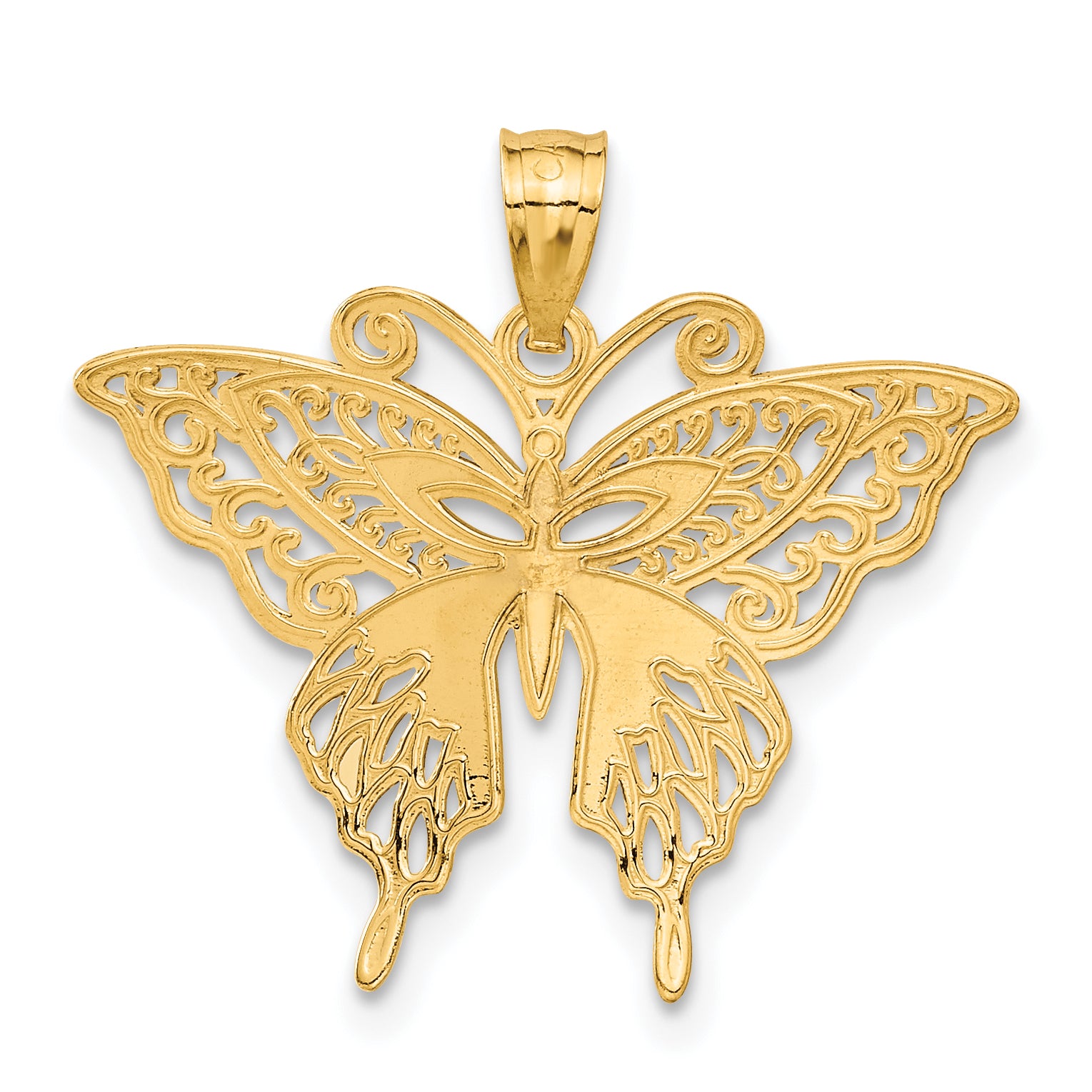 14K Gold Fancy Butterfly Pendant with Rhodium Accents and Polished Finish