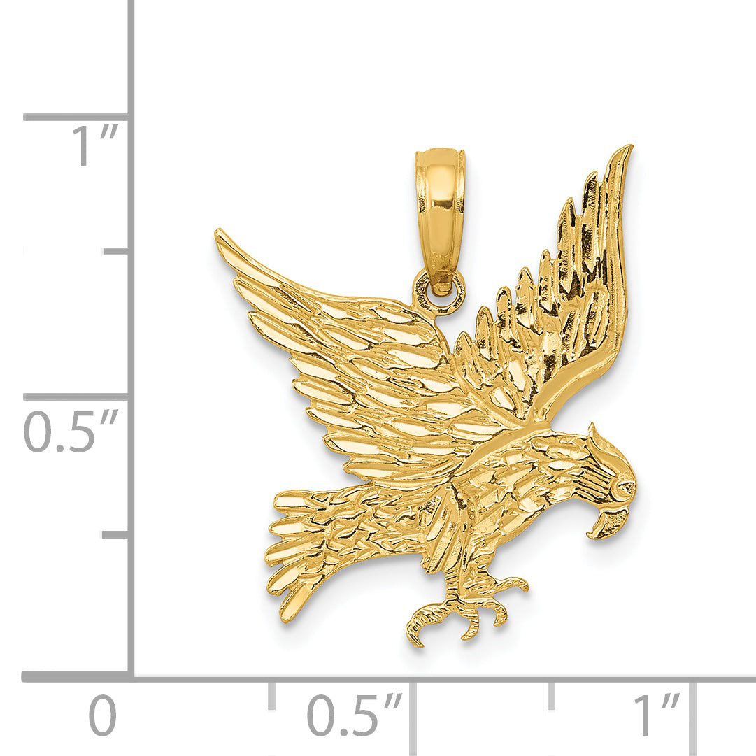 14K Gold Eagle Pendant for Men with Polished Textured Finish