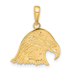 14K Gold Eagle Head Pendant for Men Polished, Solid, Textured Finish