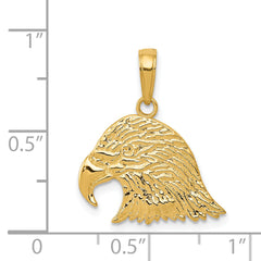 14K Gold Eagle Head Pendant for Men Polished, Solid, Textured Finish