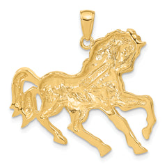 14K Gold Galloping Horse Pendant for Men with Polished Finish