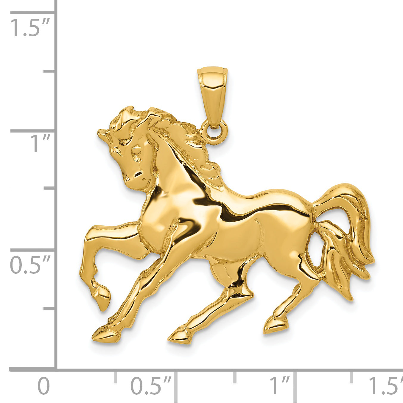 14K Gold Galloping Horse Pendant for Men with Polished Finish