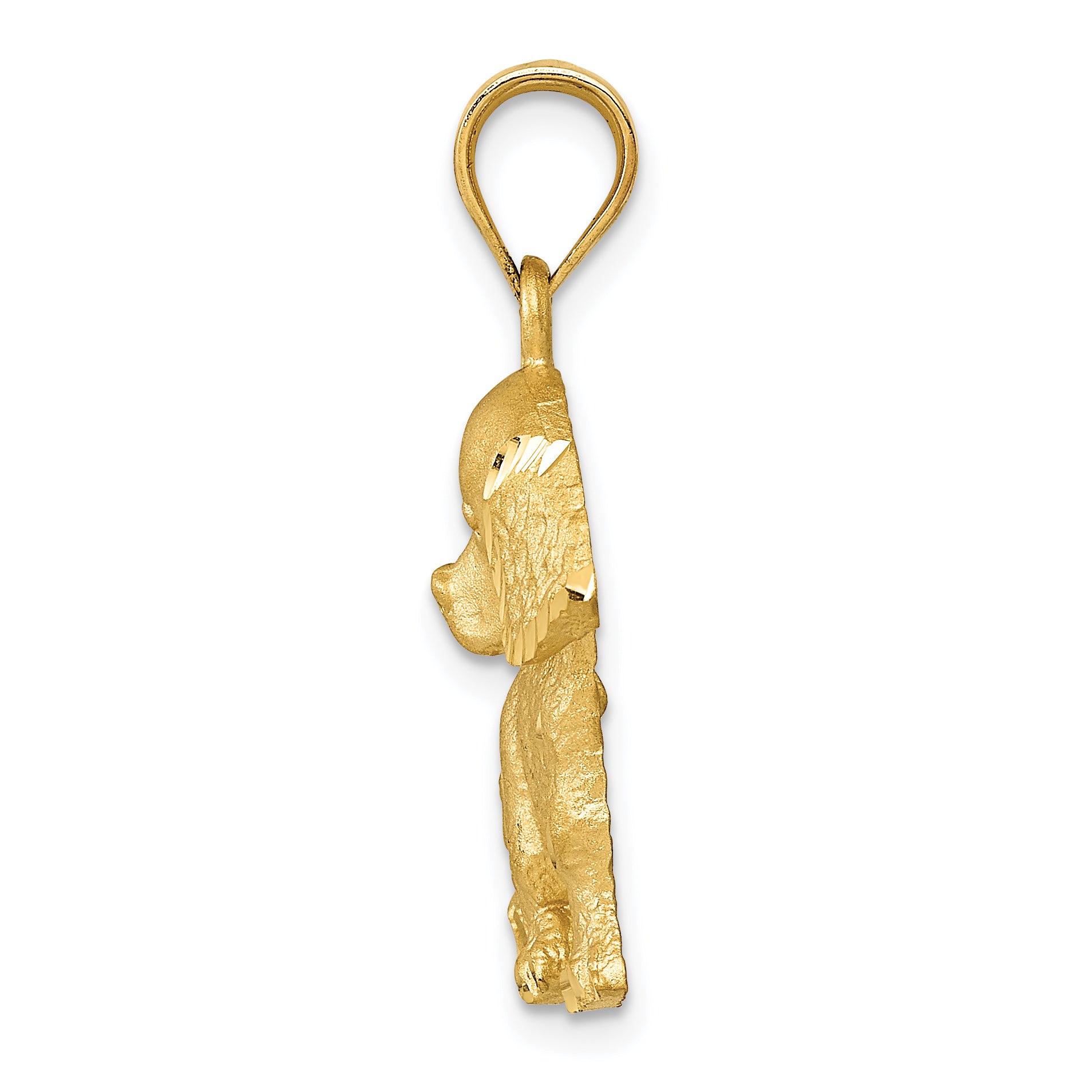 14K Gold Dog Charm with Brushed Finish and Diamond-Cut Detailing