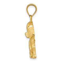 14K Gold Dog Charm with Brushed Finish and Diamond-Cut Detailing