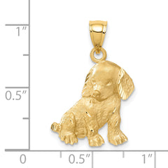 14K Gold Dog Charm with Brushed Finish and Diamond-Cut Detailing