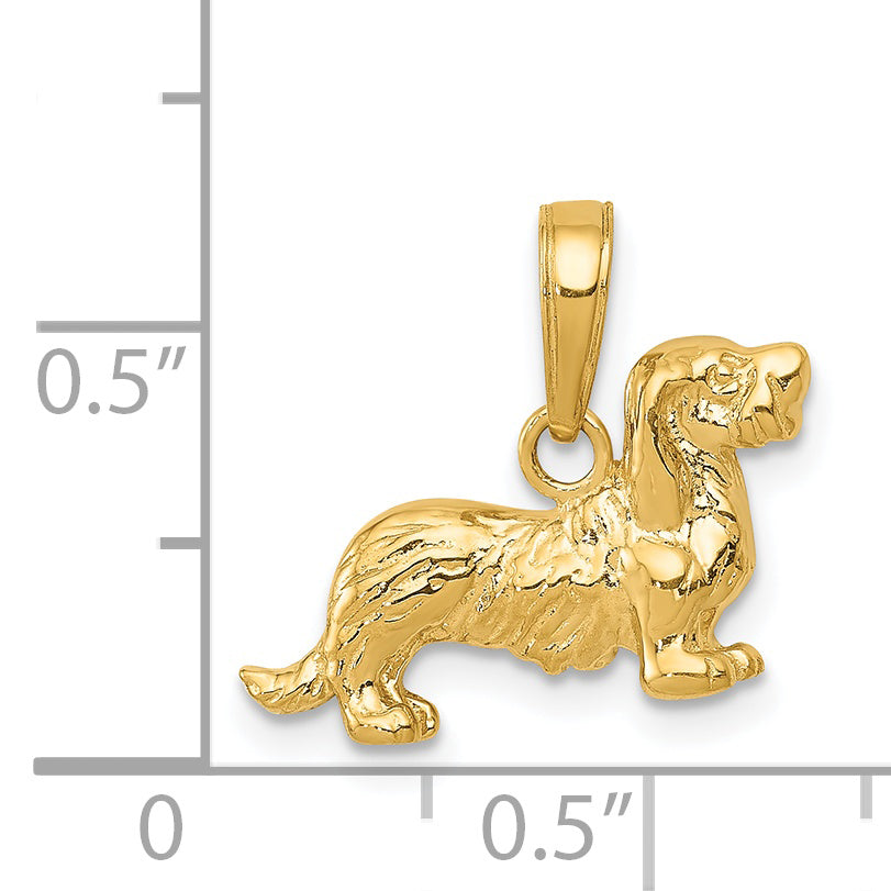 14K Gold Long-Haired Dachshund Pendant with Polished Finish